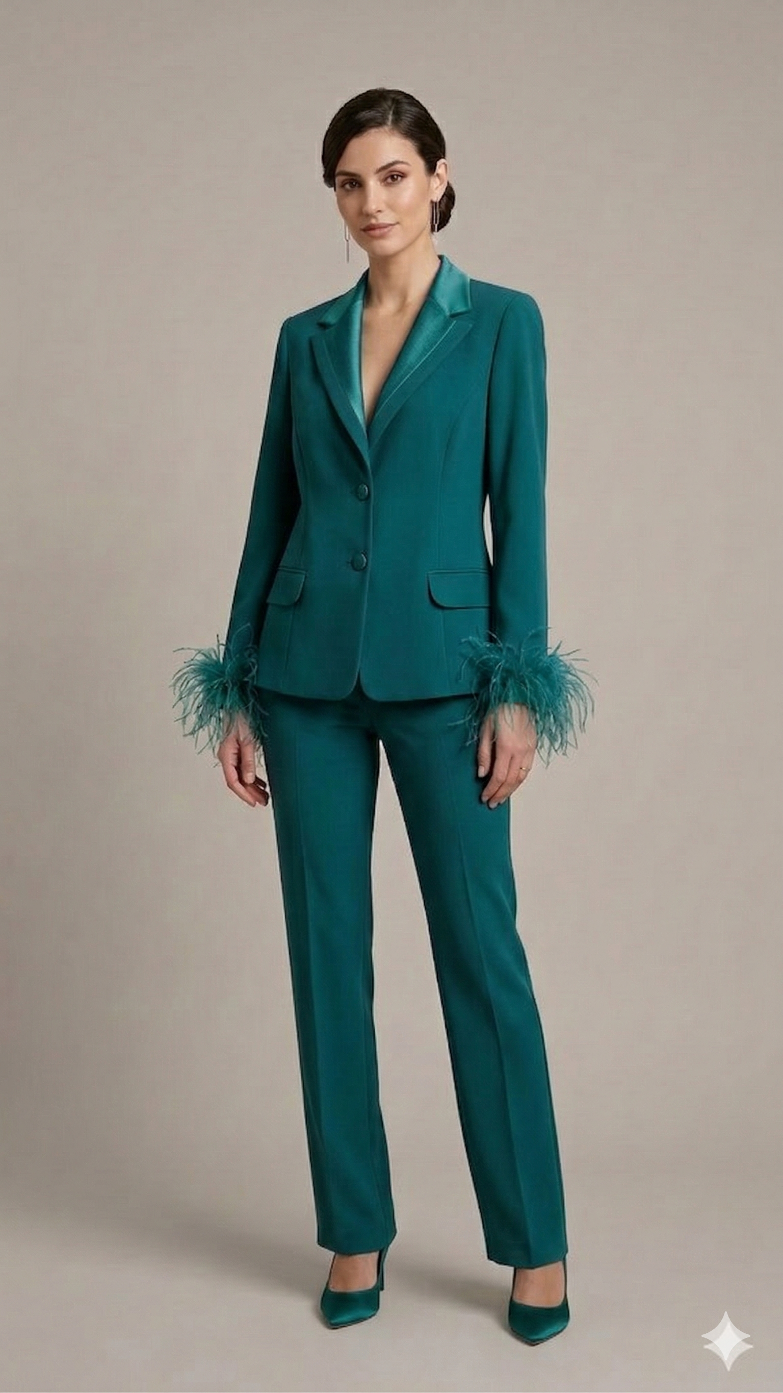 tailleur con collo raso e piume NC1426 PETROLIO MARICLA ELEGANCE 