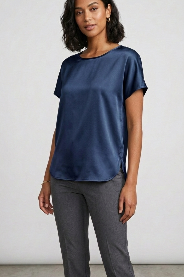 Blusa in Satin a Manica Corta tinta unita DB10886 BLU MARICLA 