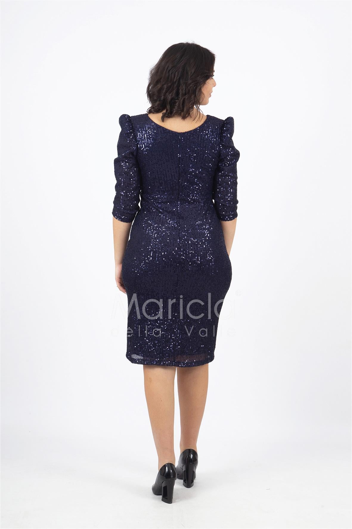 abito manica 3/4 paiette JC35026 BLU MARICLA ELEGANCE 