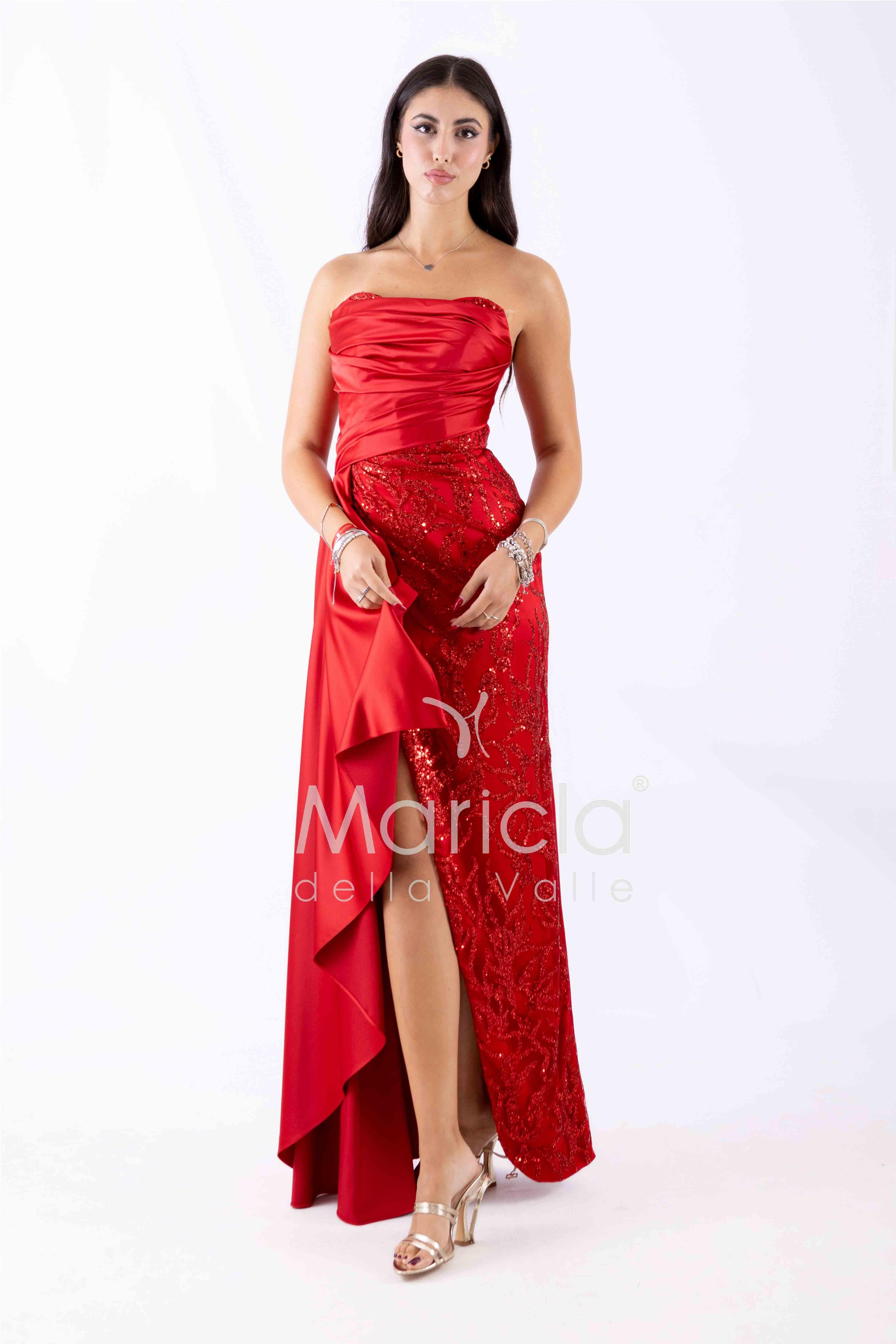 abito lungo paiette cuore HC7459 ROSSO MARICLA ELEGANCE 