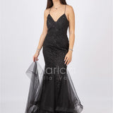 abito lungo glitter con triangoli toulle FI7269 NERO MARICLA ELEGANCE 