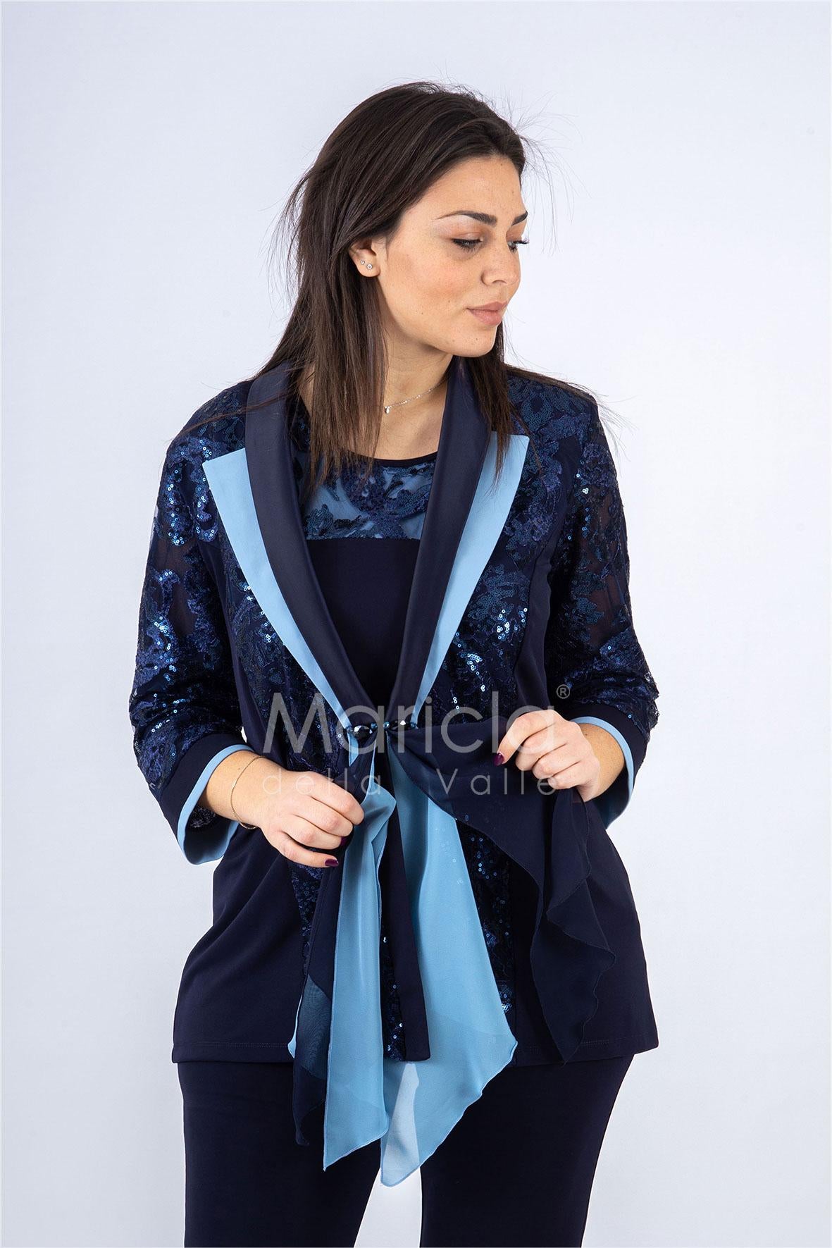 3 pz giacca paiette SH3010 BLU SHARON 