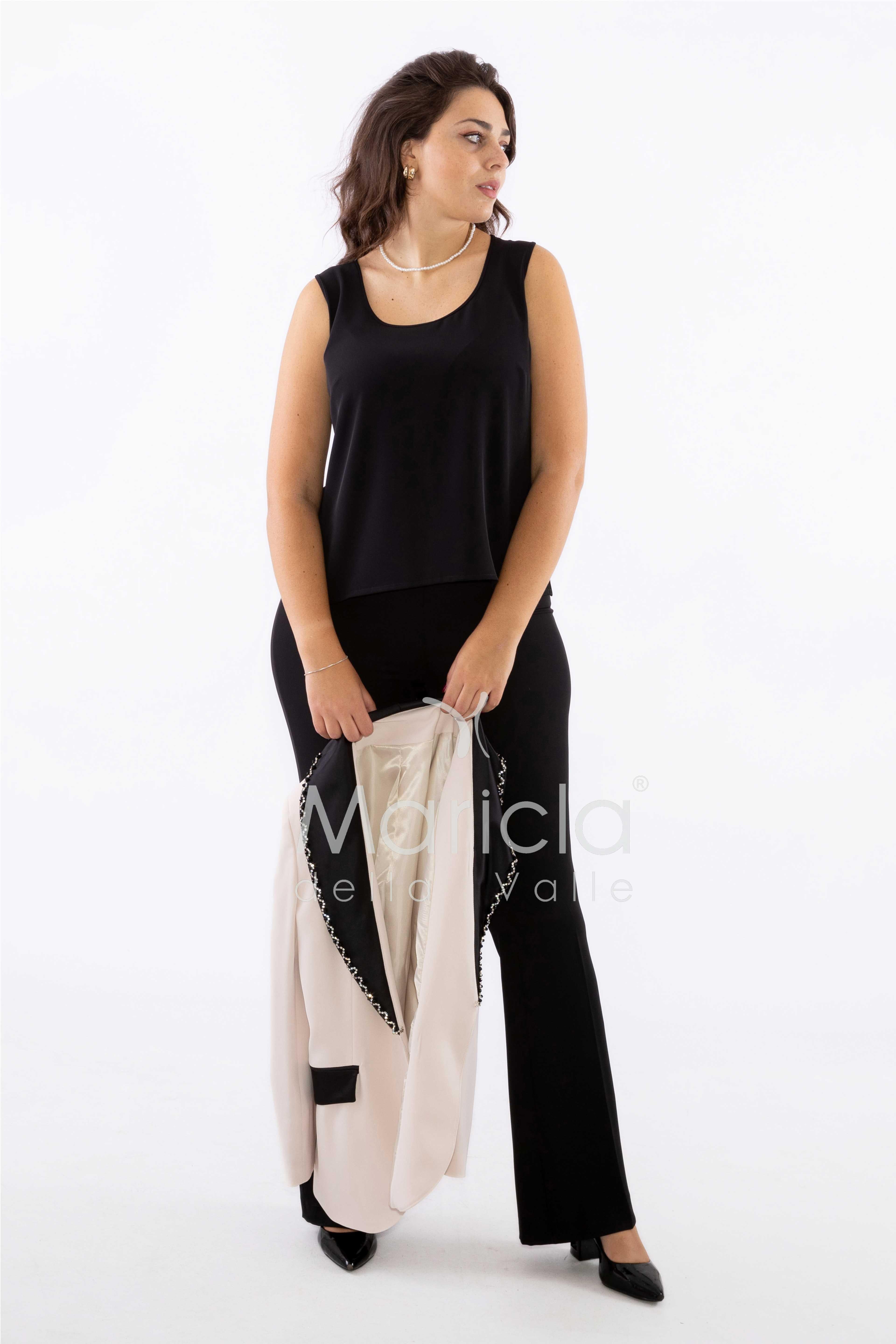 tailleur 3 pz bicolore pantalone zampa PF212TP CREMA PAOLA FORTI 