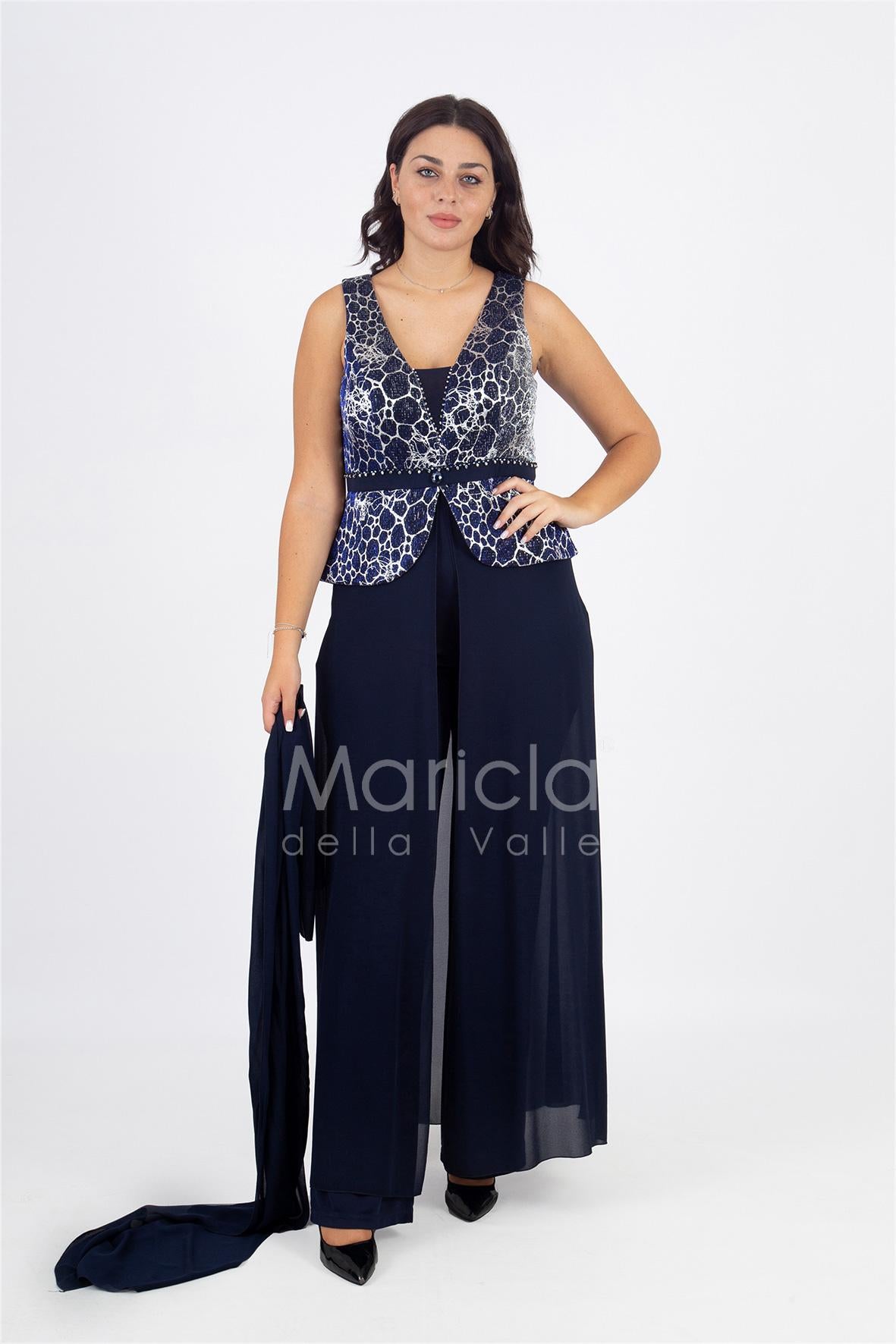 tuta con baschina effetto glitter PF508 BLU PAOLA FORTI 