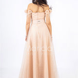 abito piume e fiori glitter JC35022 CHAMPAGNE MARICLA ELEGANCE 