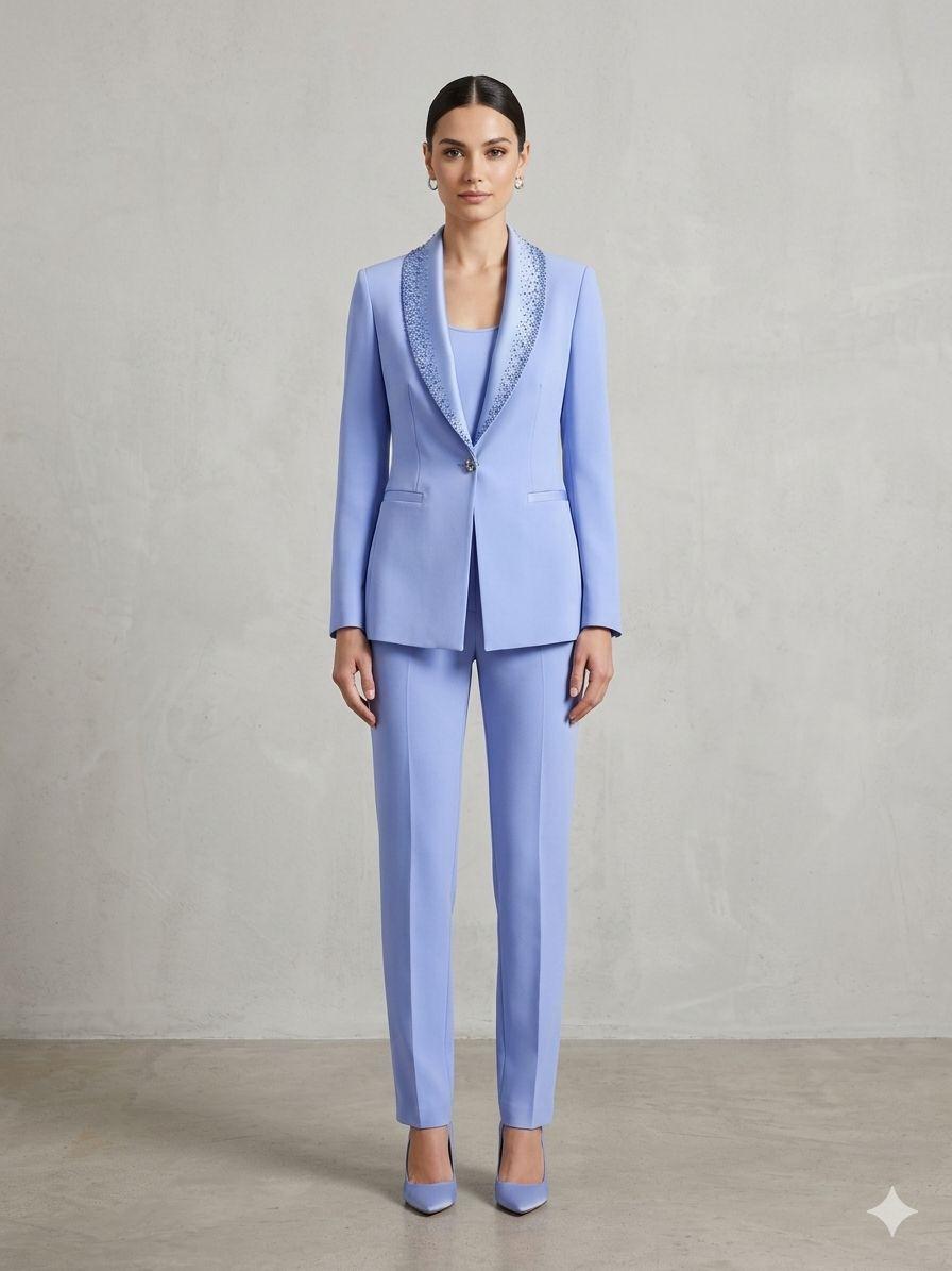 tailleur collo sciallato strass e manica velo SH614TP POLVERE SHARON 