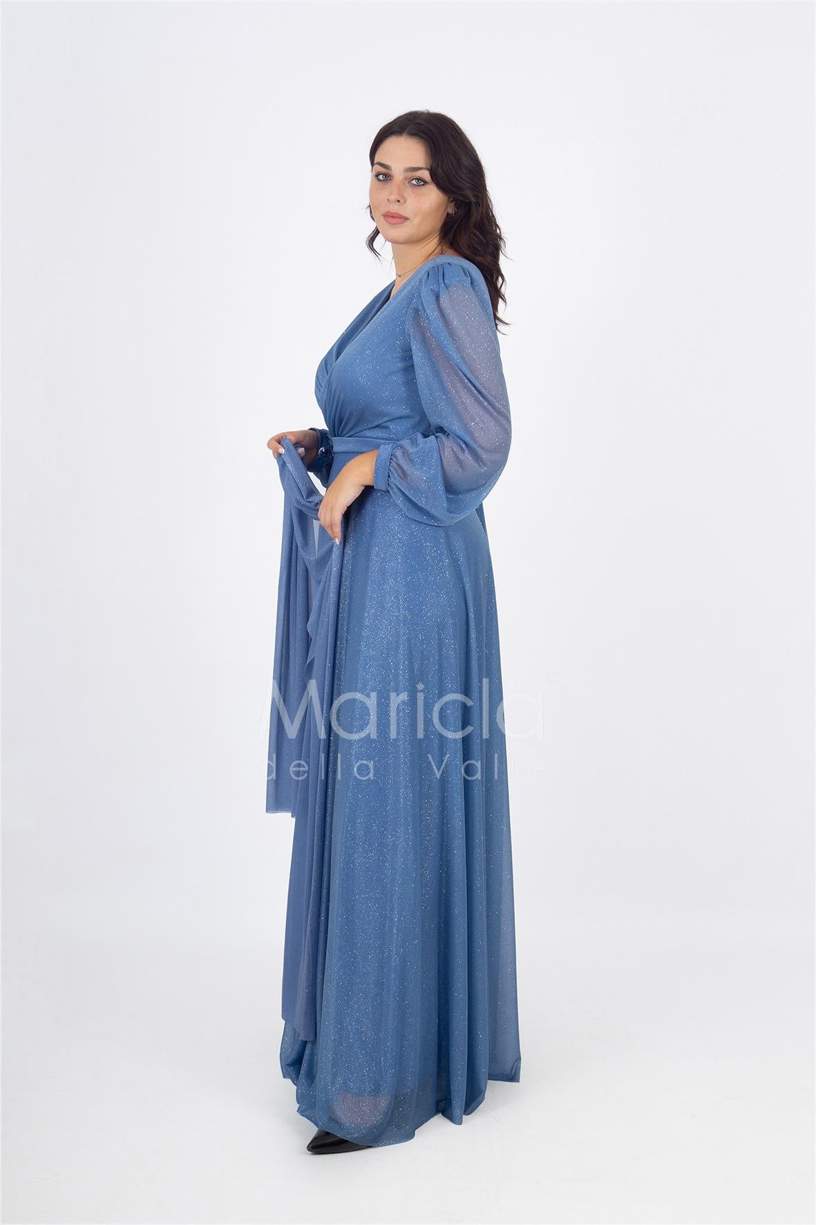 abito manica lunga glitter FI7219 INDACO MARICLA ELEGANCE 