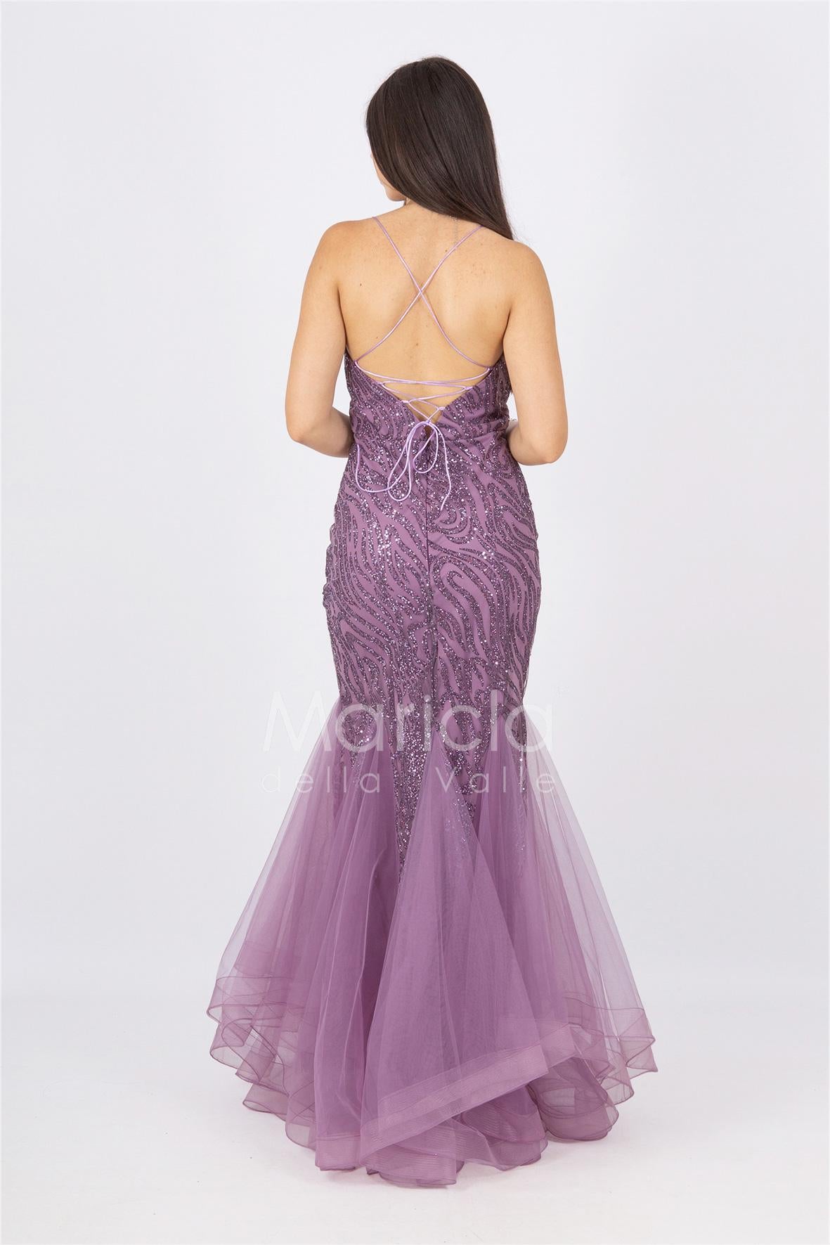 abito lungo glitter con triangoli toulle FI7269 LAVANDA MARICLA ELEGANCE 