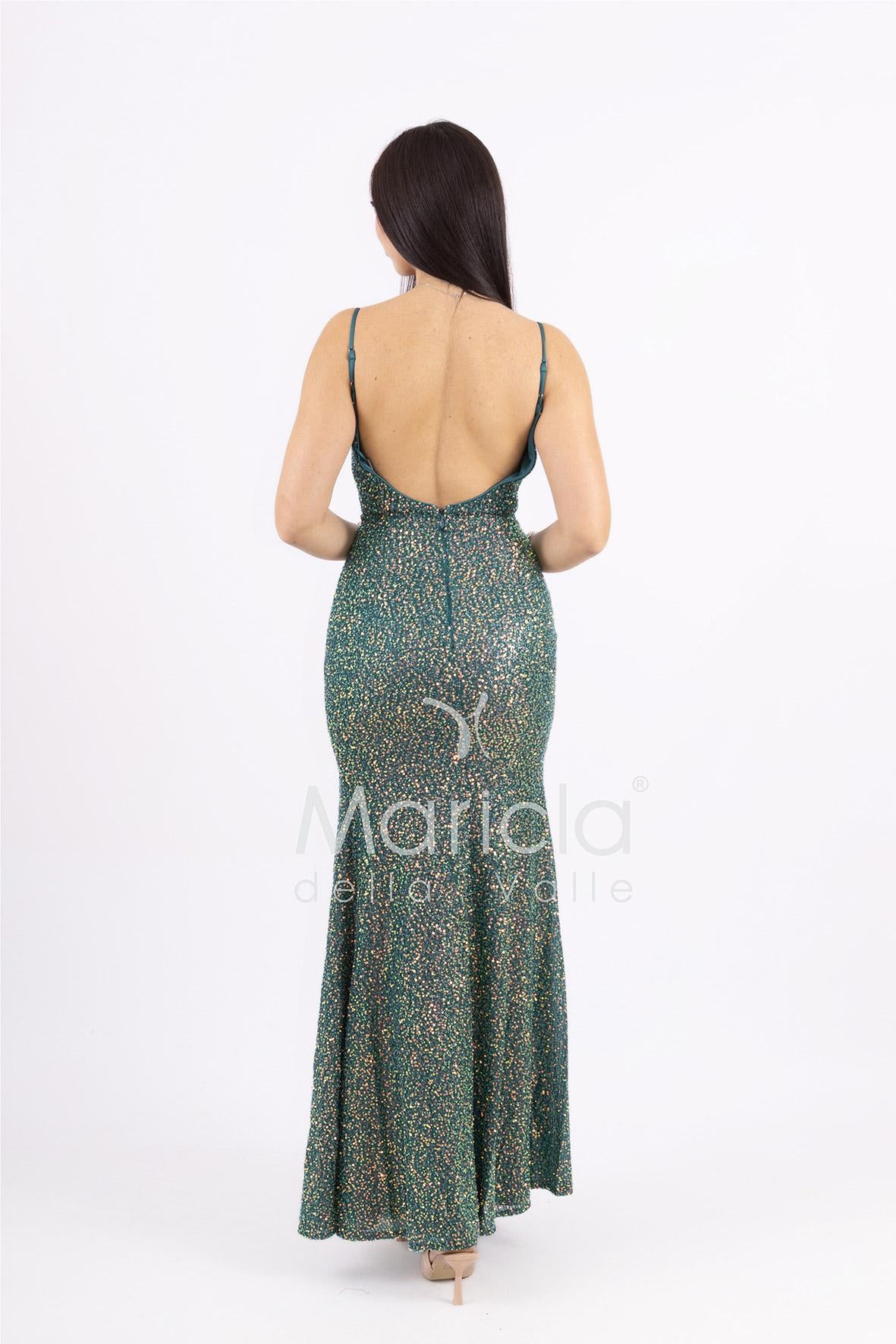 Abito a sirena  lungo con strass e spacco frontale FP578111 VERDE MARICLA ELEGANCE 