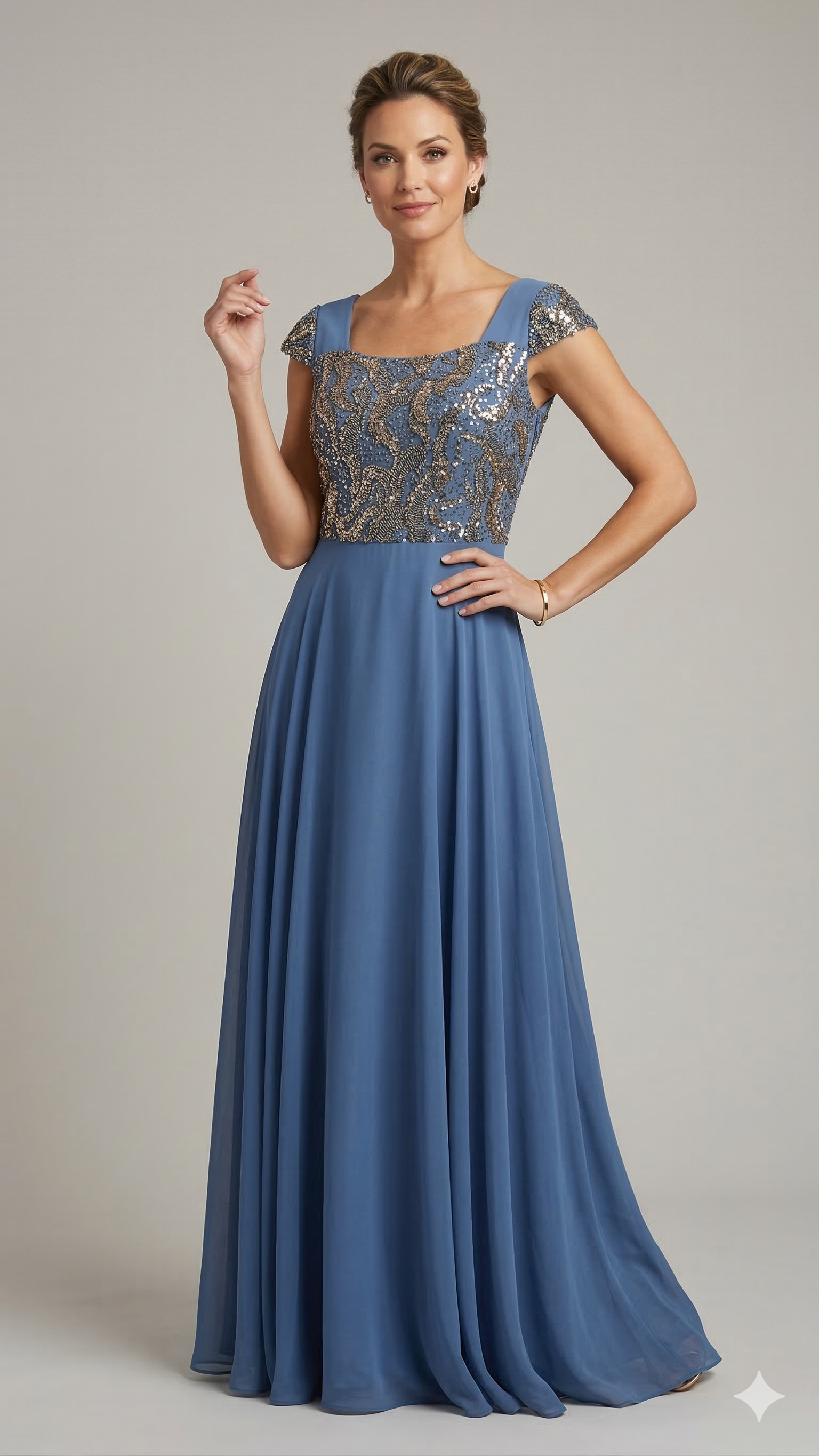 abito lungo paiette con cappa NC2138 INDACO MARICLA ELEGANCE 