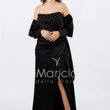 abito lungo perle maniche aggiunte CAR58168 NERO MARICLA ELEGANCE 