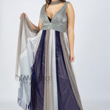 Abito lungo scollo a V, con fasce bicolore CR96419 GRIGIO CARLA RUIZ 