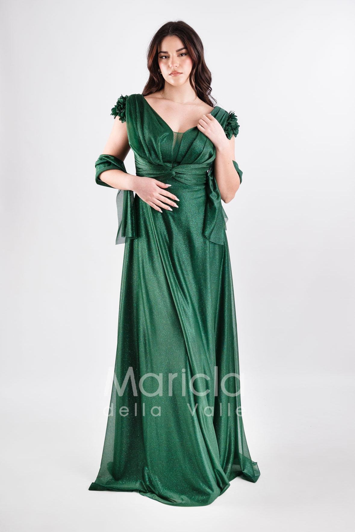 abito glitter con fiore spalla GC30 VERDE GIGLI CERIMONIA 