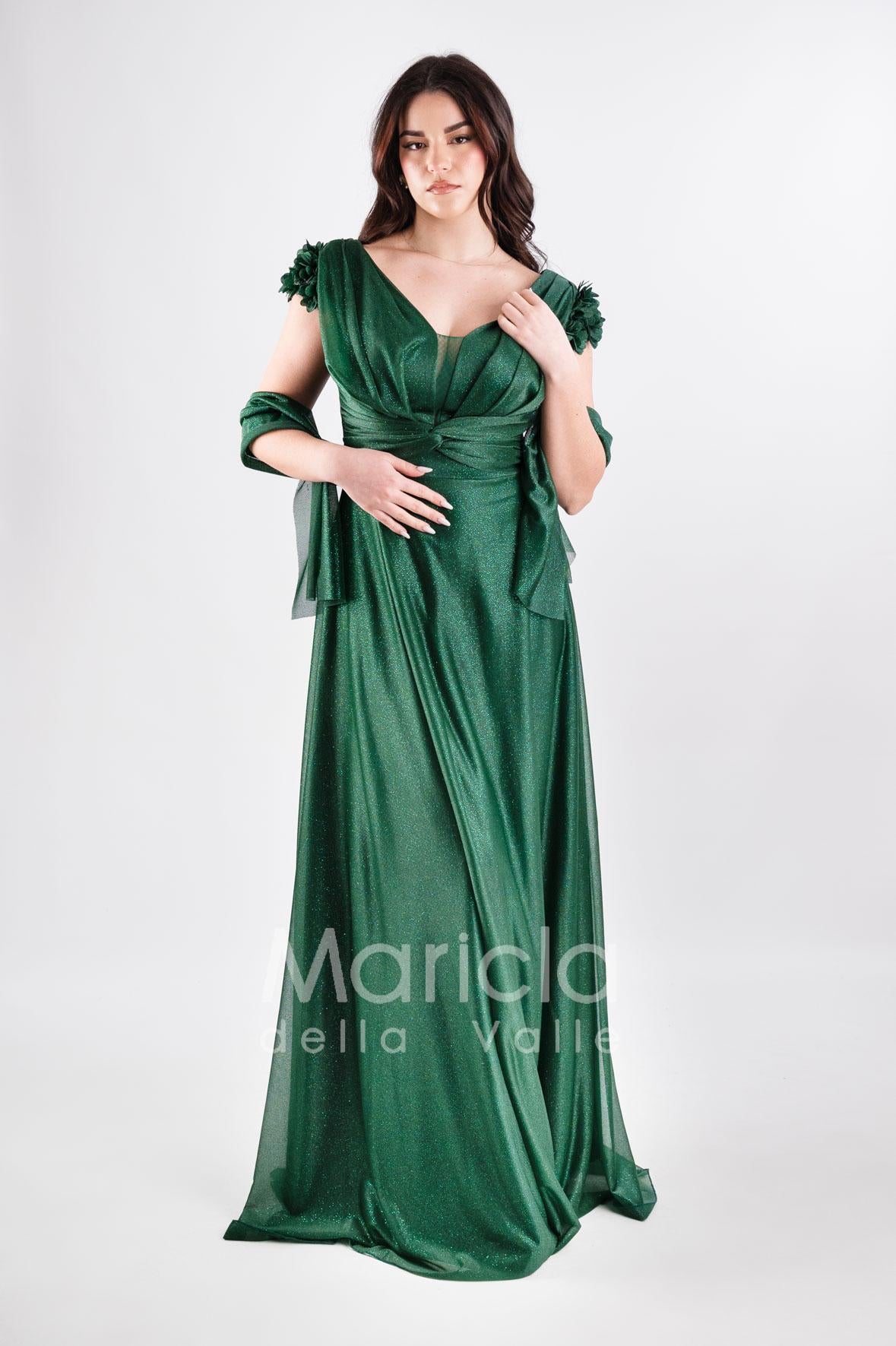 abito glitter con fiore spalla GC30 VERDE GIGLI CERIMONIA 