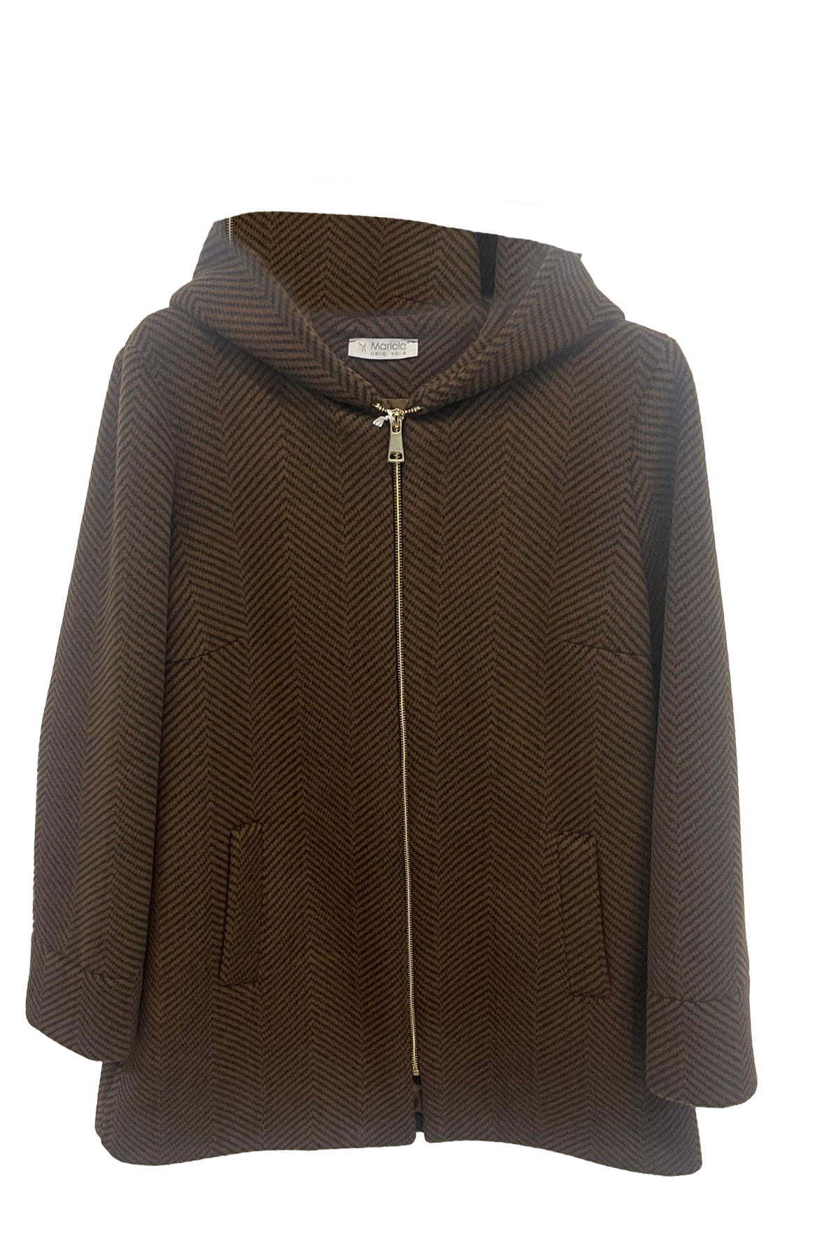 cappotto diagonale cappuccio fantasia DB10709 MORO MARICLA 