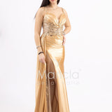 Abito lungo con pizzo ricami e perline FP826007 ORO MARICLA ELEGANCE 