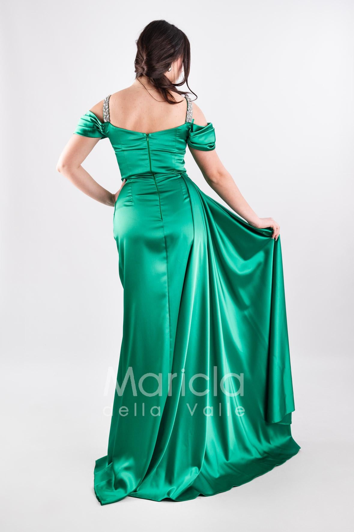 abito scollo pietre con fusciacca JC35121 VERDE MARICLA ELEGANCE 