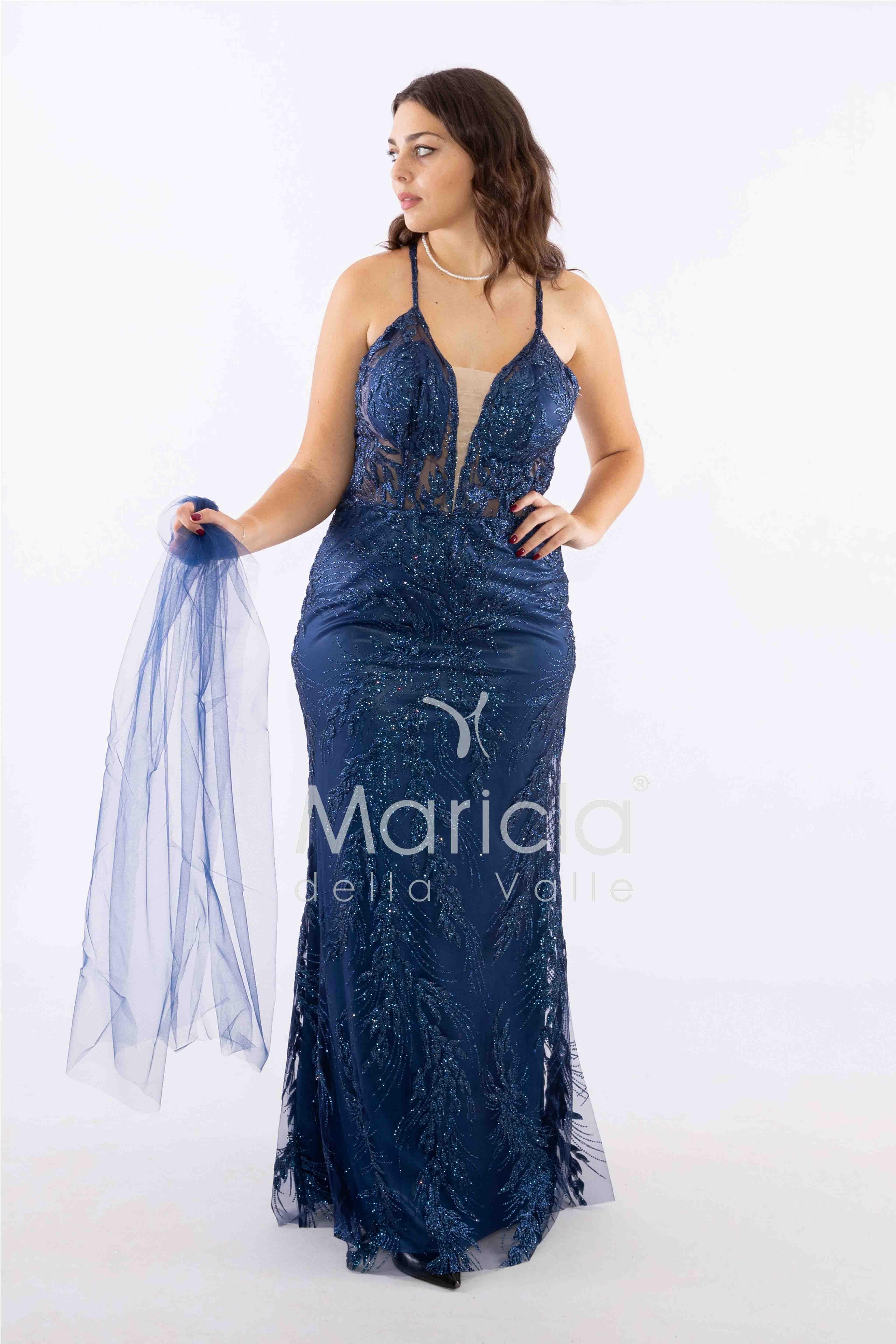 abito lungo intrecciato dietro FI7522 BLU MARICLA ELEGANCE 