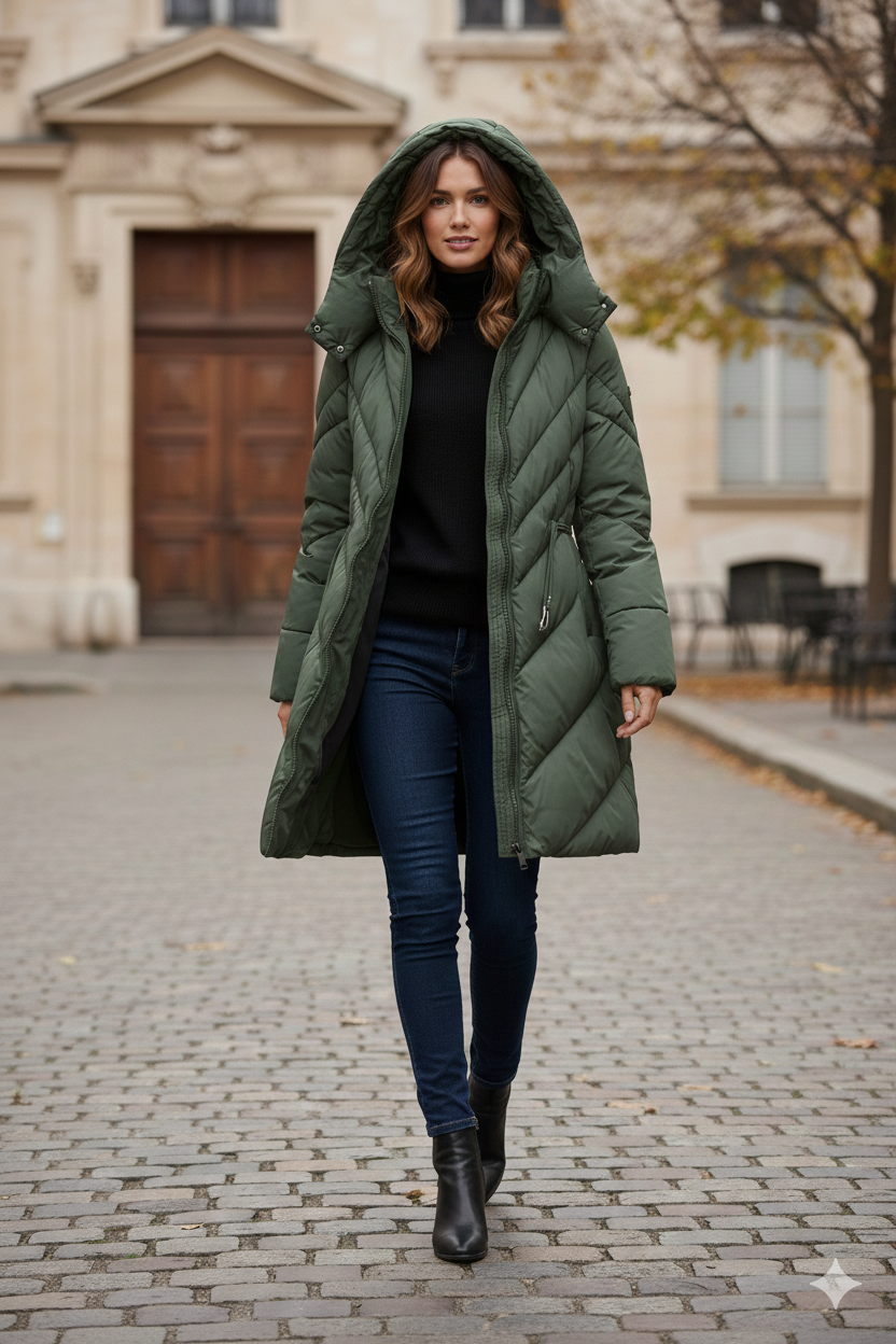 Giaccone Piumino Lungo Trapuntato con Cintura in Vita PH114 VERDE PEGGY HO 