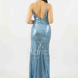 abito lungo paiette e fettucce laterali JC35326 CELESTE MARICLA ELEGANCE 