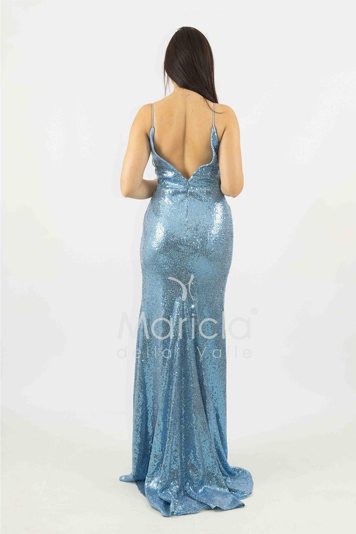 abito lungo paiette e fettucce laterali JC35326 CELESTE MARICLA ELEGANCE 