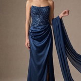 abito lungo con corpetto paiette CAR58539 BLU MARICLA ELEGANCE 