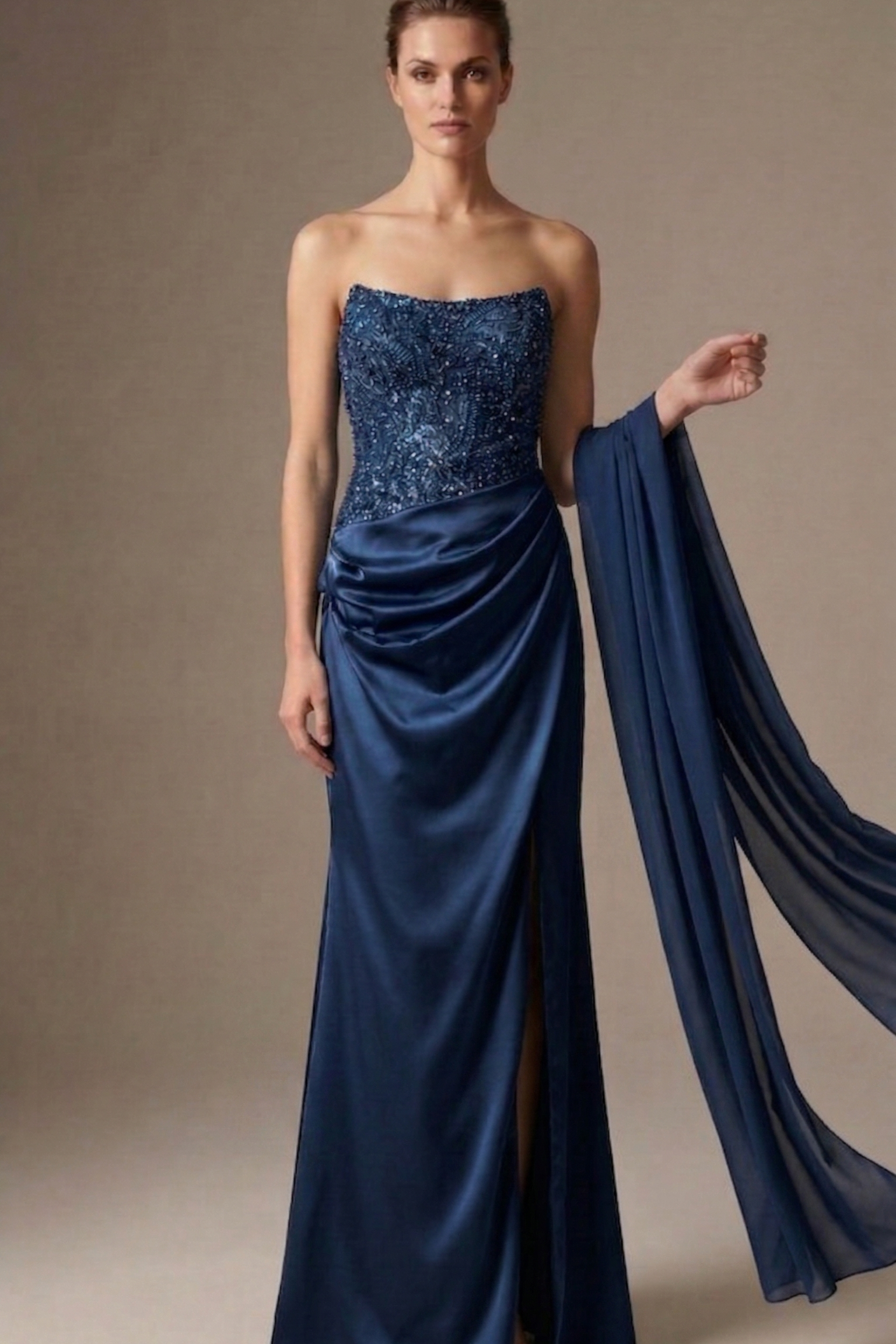 abito lungo con corpetto paiette CAR58539 BLU MARICLA ELEGANCE 