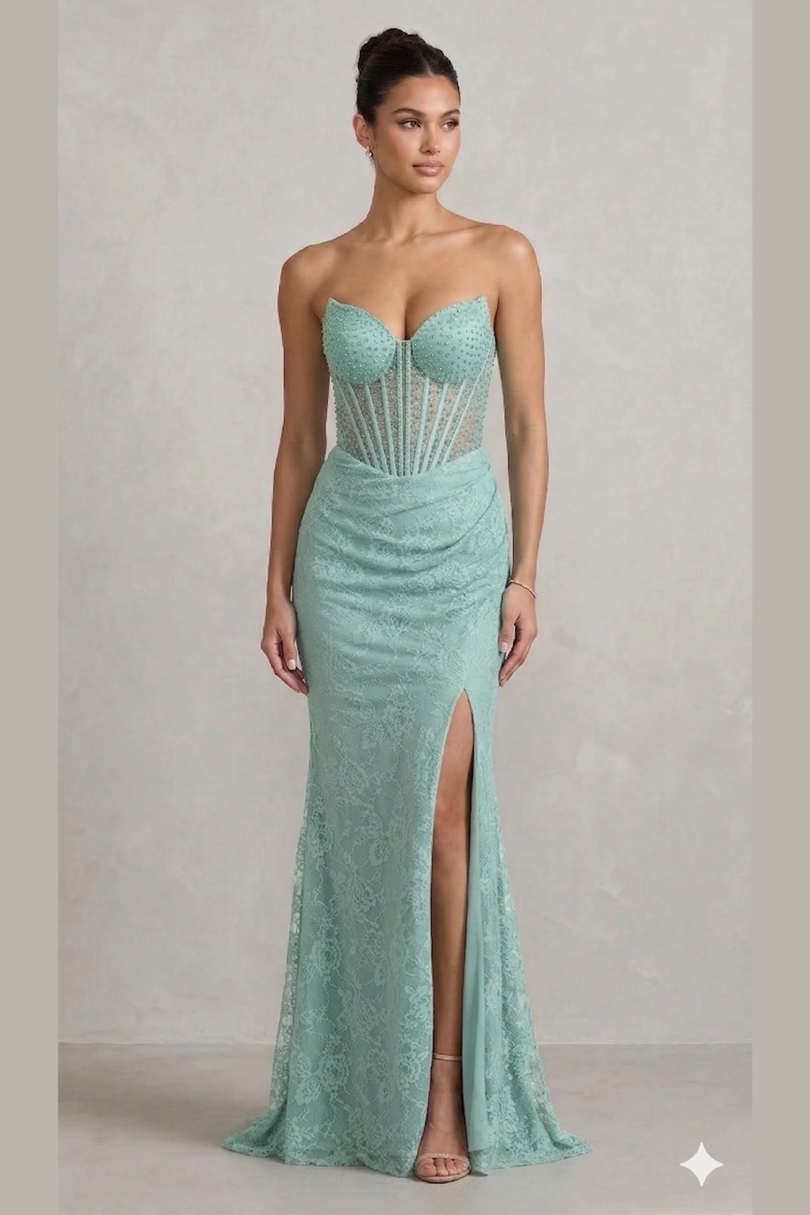 abito lungo macramè CAR58589 MENTA MARICLA ELEGANCE 