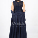 abito lungo spalla largo ricamato JC36036 BLU MARICLA ELEGANCE 
