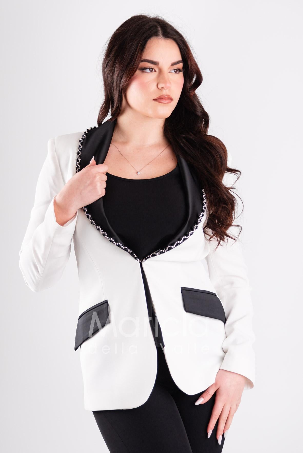 tailleur 3 pz bicolore pantalone zampa PF212TP BIANCO PAOLA FORTI 