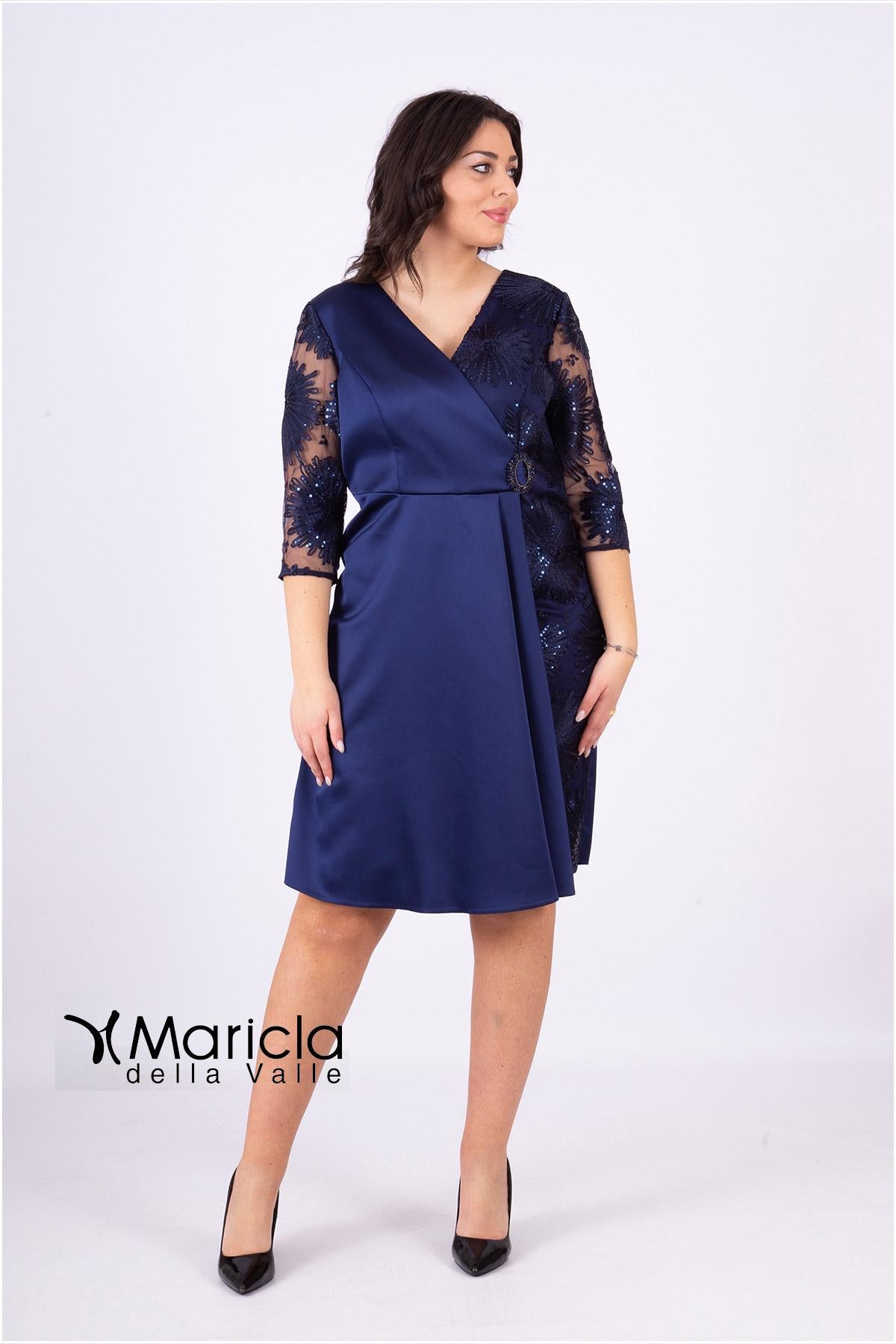 tubino con manica pizzo SP220012 BLU SONIA PENA 