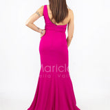 abito lungo con ricamo laterale INV2319 FUCSIA MARICLA ELEGANCE 