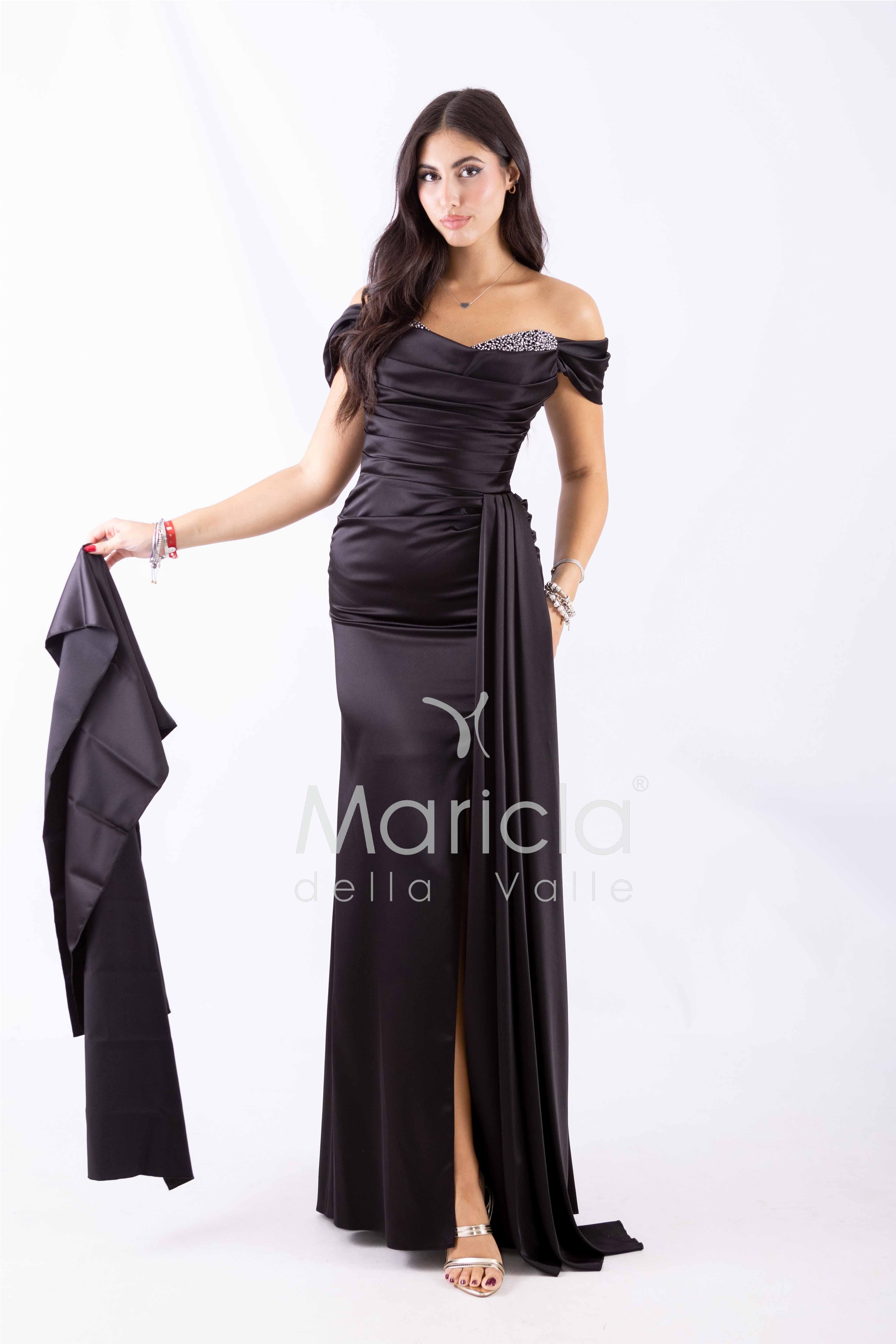 abito lungo con strass ALC04 NERO MARICLA ELEGANCE 
