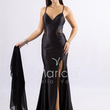 Abito lungo in raso con spacco JC29205 NERO MARICLA ELEGANCE 