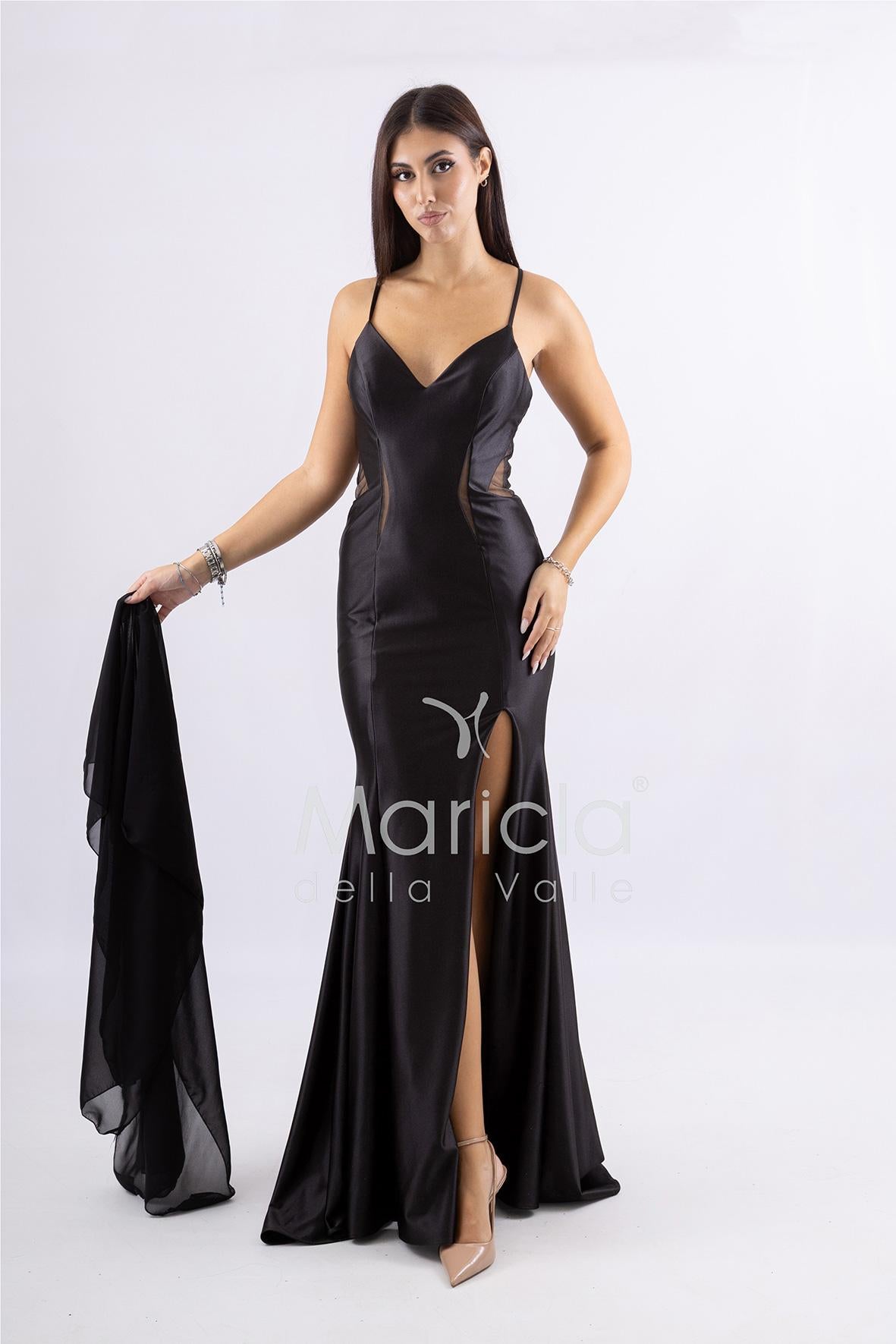 Abito lungo in raso con spacco JC29205 NERO MARICLA ELEGANCE 