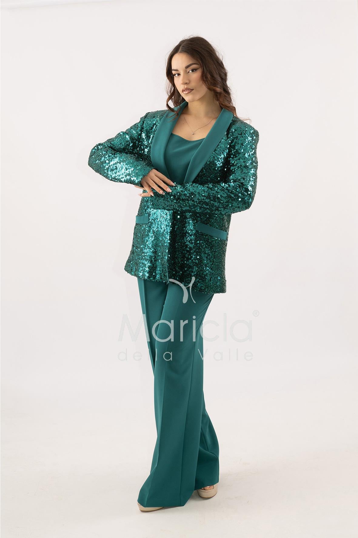 Completo in paiette tailleur  3 pezzi JC35273 VERDE MARICLA ELEGANCE 