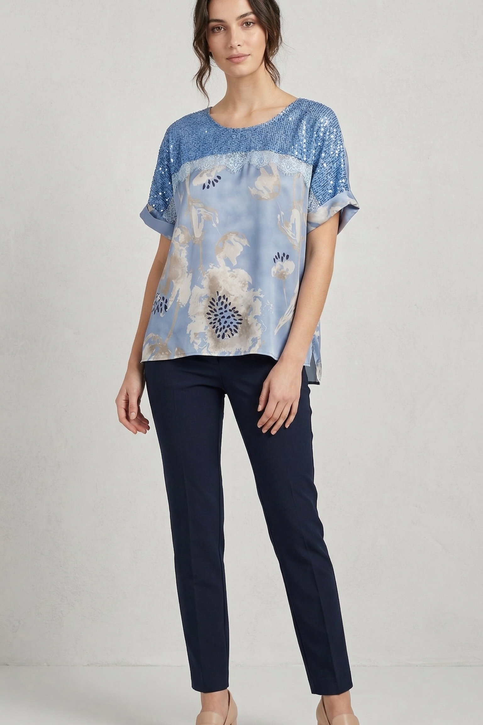 casacca con pizzo e fantasia LIB26158 CELESTE MARICLA 