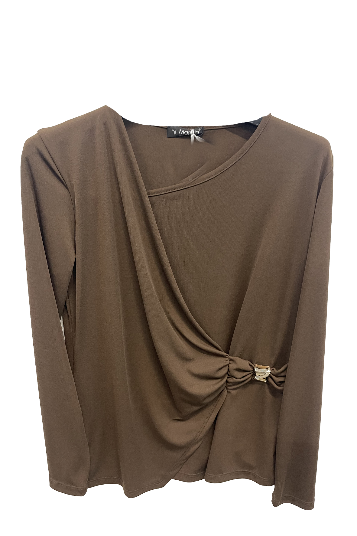 Blusa incrociata con dettaglio gioiello GR1468 MORO MARICLA 
