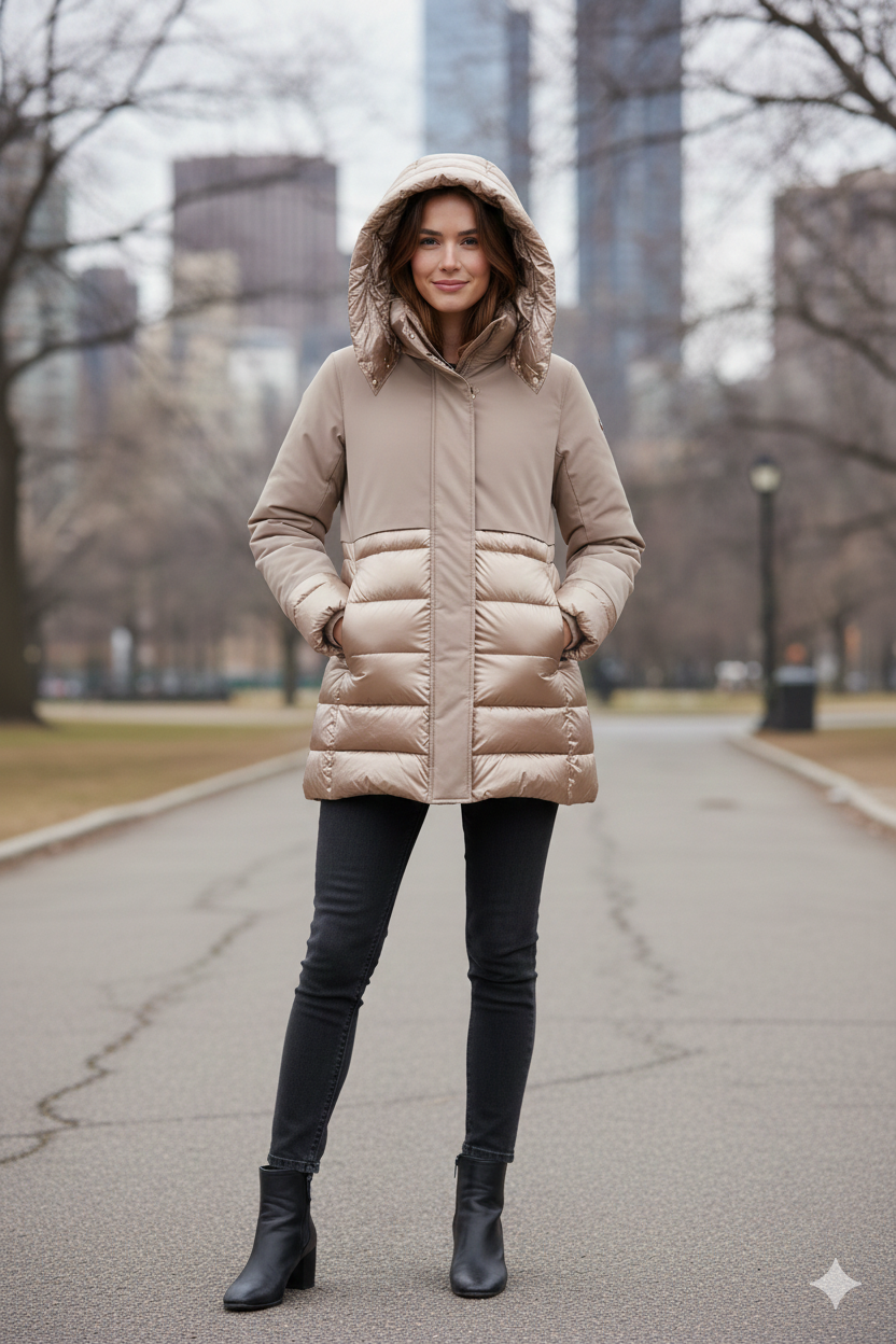 Giaccone trapuntino con cappuccio LIN3406 PANNA LINDAS 