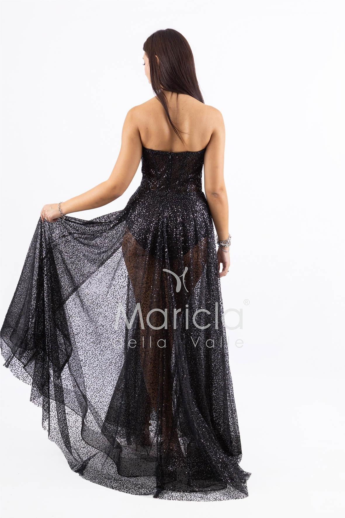 abito lungo paiette e bustier con coppe JC29336 NERO MARICLA ELEGANCE 