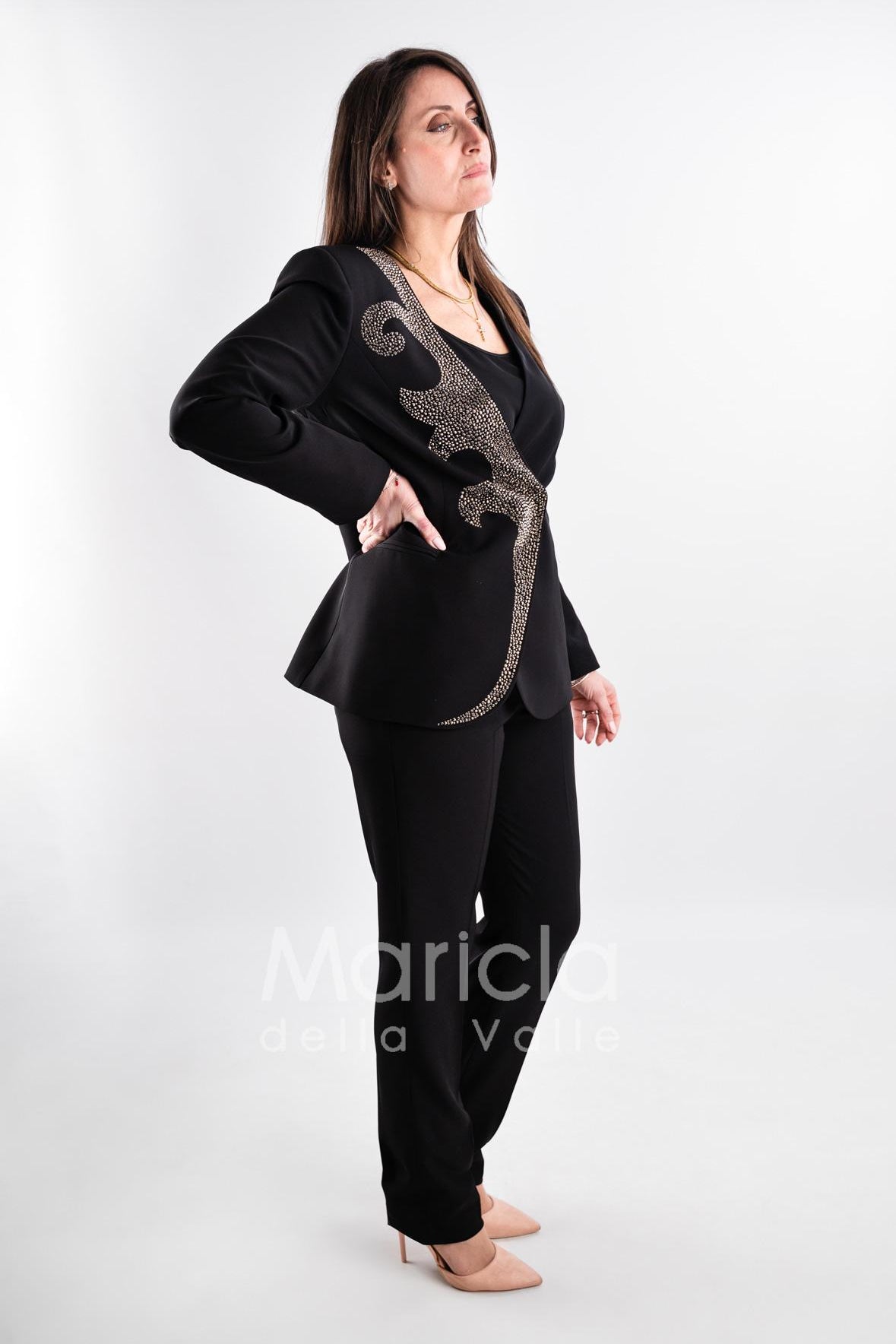 tailleur ricamo strass SH401 NERO SHARON 