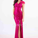 abito lungo effetto bagnato con piume HC5205 FUCSIA MARICLA ELEGANCE 