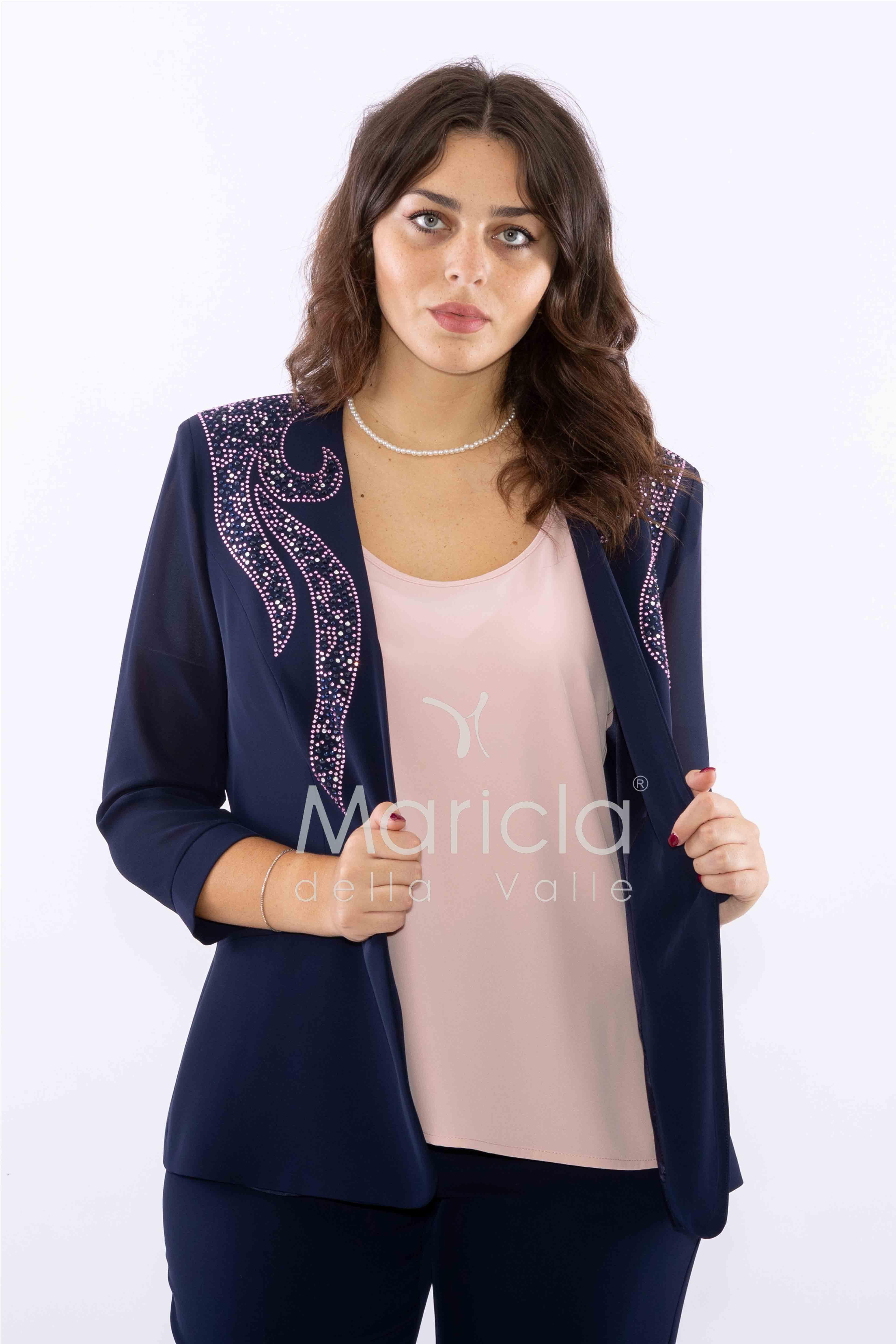 tailleur strass onda collo PF2180 BLU PAOLA FORTI 
