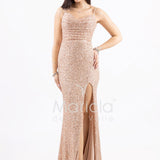 abito lungo paillettes drappeggio e spacco PB8066F ORO MARICLA ELEGANCE 