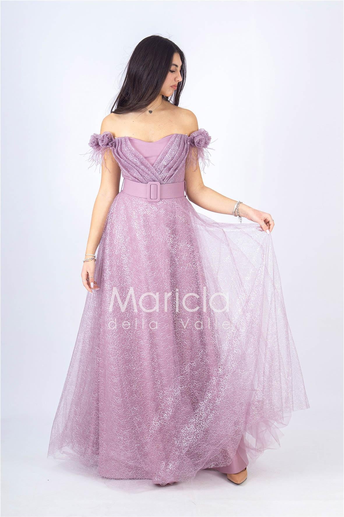 abito piume e fiori glitter JC35022 UVA MARICLA ELEGANCE 