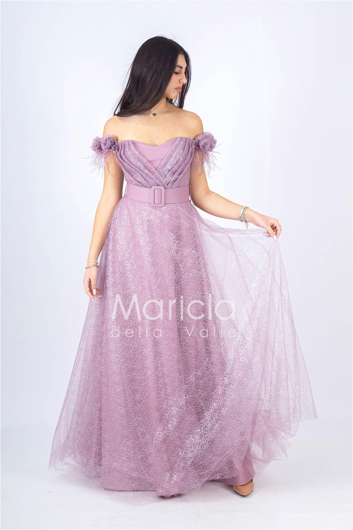 abito piume e fiori glitter JC35022 UVA MARICLA ELEGANCE 