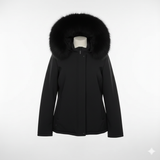 giaccone medio liscio con cappuccio in pelliccia LIN3434 NERO MARICLA 