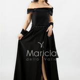 abito lungo scollo omerale strass SH827AL NERO SHARON 
