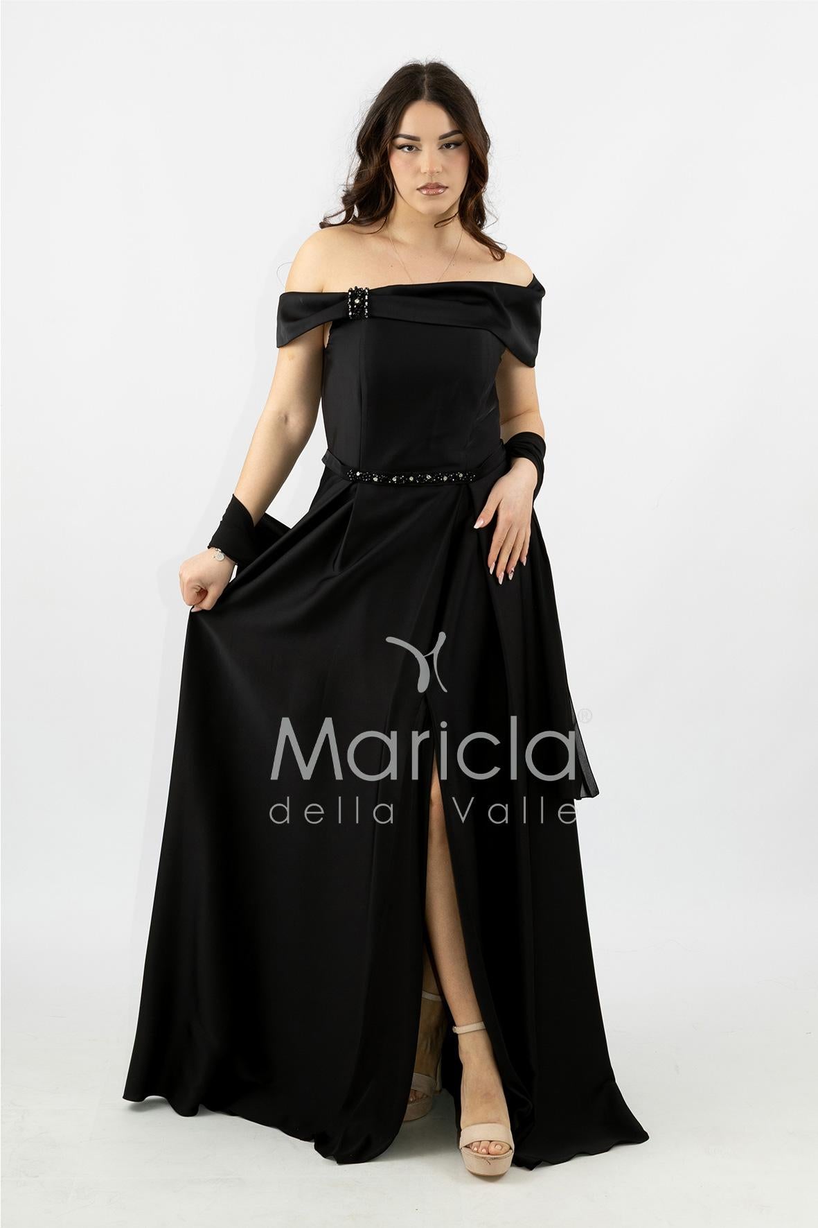 abito lungo scollo omerale strass SH827AL NERO SHARON 