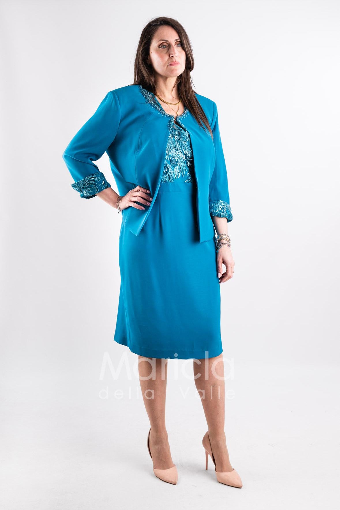 tubino ricamo con bolero ricamo PF3170 OTTANIO PAOLA FORTI 